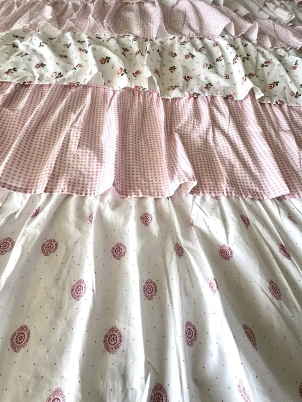 Ruffled Shower Camryn Curtain Pink & White  AMITY HOME 100% Cotton Cottagecore